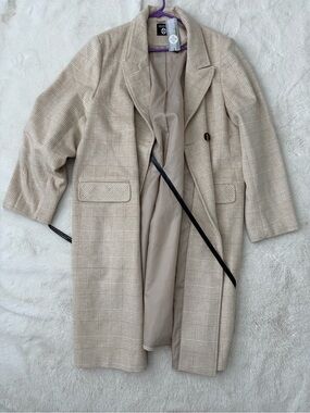 Boohoo Beige Plaid Pea Coat Plus Size